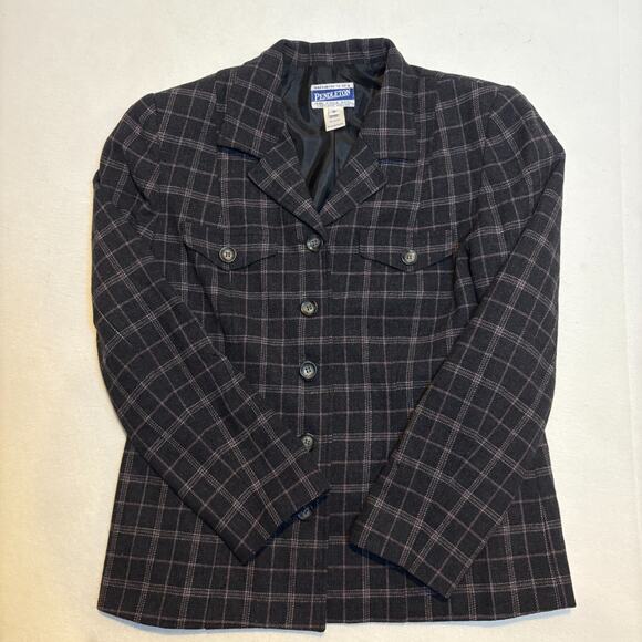Pendleton USA Made 100% Virgin Wool Pink Gray Plaid Skirt Blazer Suit/Size 10 - Picture 2 of 8